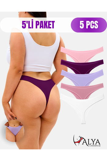 ALYA UNDERWEAR Women's Thong Panties, Cotton String Underwear, Low Waist - Pack of 5