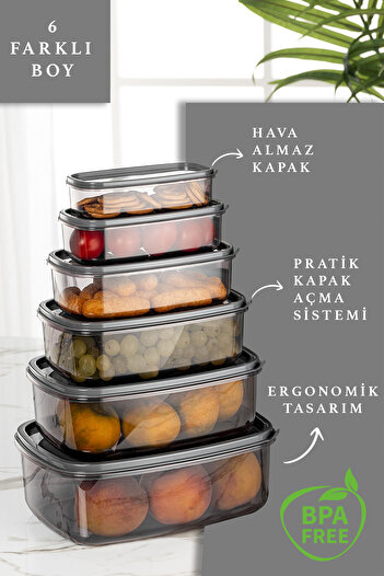 EA HOME Set of 6 Rectangular Sweet Transparent Storage Containers - Platinum Series