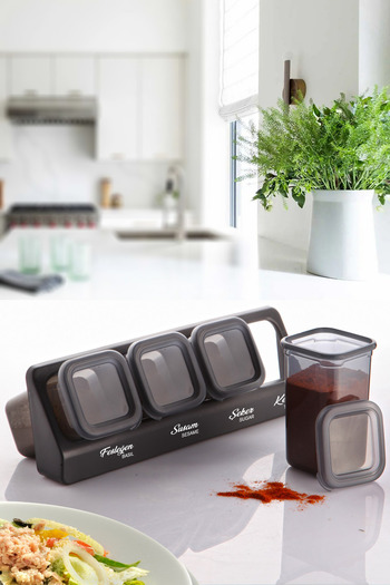 Kitchen Life 8-Piece Self-Adhesive Square Spice Rack Set with Sticker Stand - Food Storage Container Set