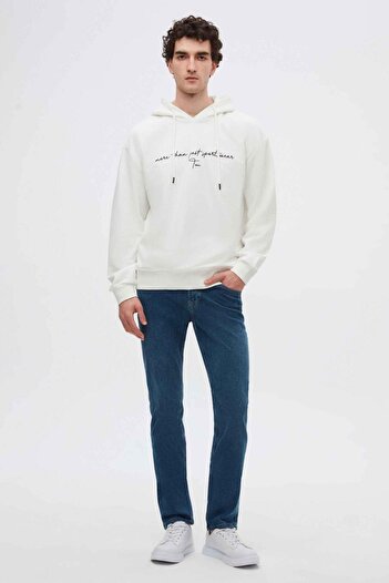 Twn Relaxed Fit Ekru Nakışlı 3 Iplik Kapüşonlu Sweatshirt