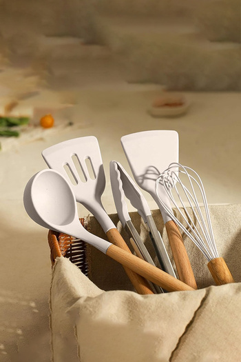 valletta Vanilla Colored 33-Piece Heat-Resistant Silicone Spatula Kitchen Set - Fireproof Non-Stick