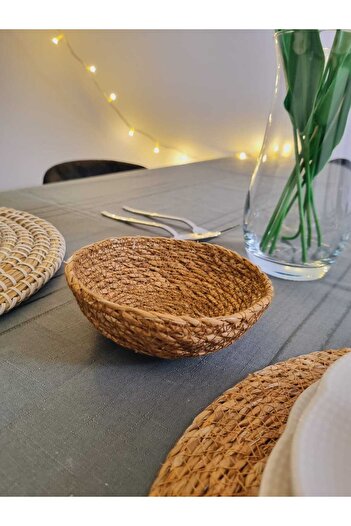 Lider MAGNESİA Leader Magnesia Knitted Straw Basket Round Multi-Purpose Mini Size Basket 13cm