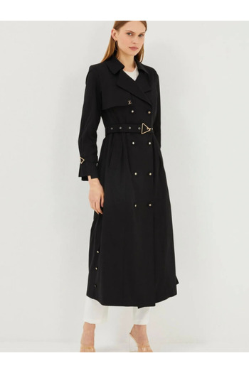 Zühre Women's Lined Cotton Black Trench Coat