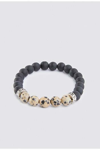 Twn Nickel Cube Onyx Natural Stone Men's Bracelet
