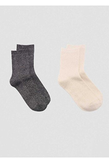 MANGO Woman Set of 2 Ribbed Glitter Socks