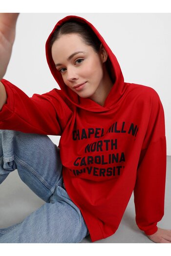 Benin Benin Red Oversize Hooded Sweatshirt