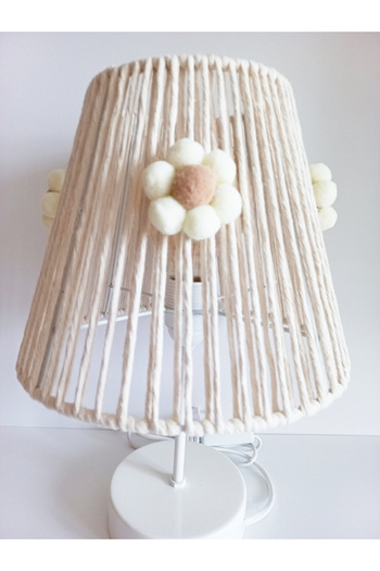 C&A&B KUZEY AVİZE Macrame Ecru Rope Wrap Flower Ready-made Pompom Baby Girl and Children's Room Lampshade(1)