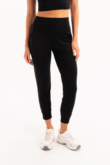 JUSTEVER High Waist Elastic Pocket Relaxed Cut Recovery Jogger Black Women's Leggings - Beat