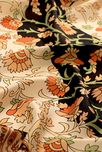 Bursa İpek Beige Shawl Pattern Voile Silk Scarf