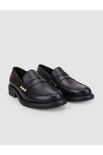 Cabani Γυναικείο loafer 100% γνήσιο δέρμα μαύρο με λεπτομέρεια