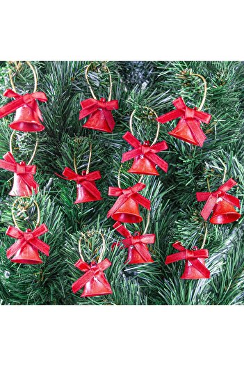EkoStore 12 Pieces 3 cm Red Bell Shaped Christmas Tree Ornament
