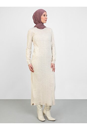 Tavin Knitwear Hijab Dress - Beige - Tavin