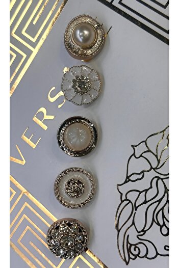 ODDA TASARIM ATÖLYESİ Metallized B.E.Y.M.E.N Gold Combin Button with Pearl and Stone