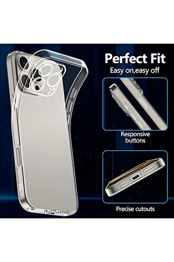 m.tk moveteck Case for iPhone 16 Pro Max Soft Transparent Silicone with Camera Protection + 9H Tempered Screen Protector Glass Set
