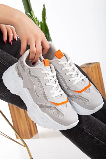 ayakkabıhavuzu Women's Gray Lace-up Casual Comfortable Style Sole Sneaker