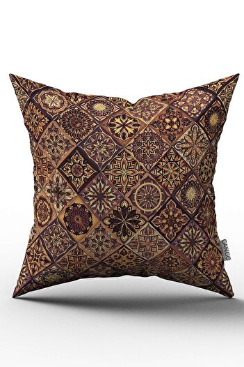 Cango Home Brown Yellow Retro Vintage Patterned Digital Printed Throw Pillow Cover - Otyk051