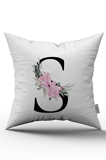Cango Home Pink Floral S Letters Small Throw Pillow Case