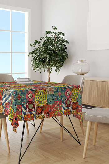 Cango Home Yellow Multicolor Retro Vintage Patterned Digital Printed Tablecloth Otyk030-ms