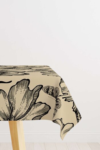Cango Home Black Brown Flower and Butterfly Patterned Digital Printed Tablecloth Otyk306-ms
