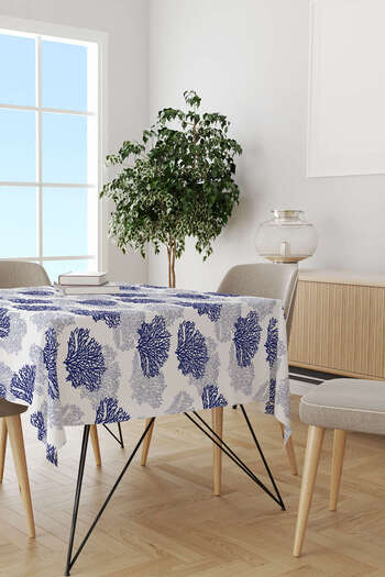 Cango Home White Navy Blue Marine Patterned Tablecloth Cgh269-ms