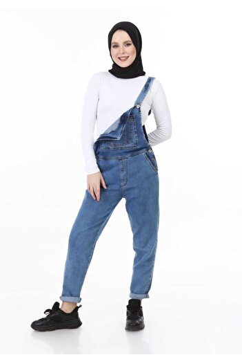 HARMAN BUTİK Women's Strap with Pocket Jeans Jumpsuit