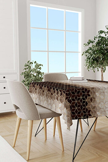 Cango Home Кафява златна мозаечна покривка с дигитален печат Cgh924