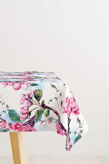Cango Home White Pink Spring Flowers Patterned Digital Printed Tablecloth Otyk786-ms