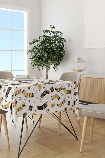 Cango Home Black Yellow Christmas Themed Digital Printed Tablecloth Cgh859-ms