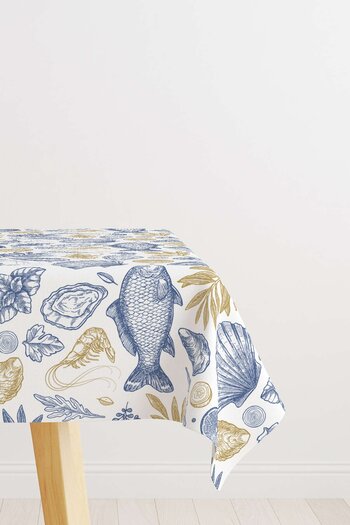 Cango Home Blue Yellow Marine Patterned Digital Printed Tablecloth Otyk811-ms