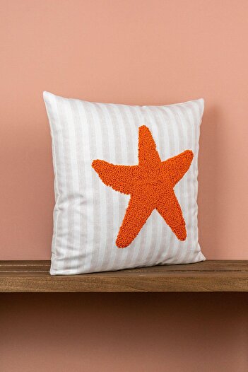Cango Home Red Starfish Marine Patterned Punch Cushion CGH1357