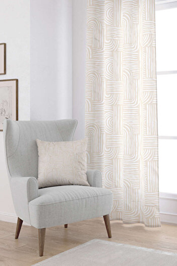 Cango Home Cream White Bohemian Scandinavian Geometric Patterned Digital Printed Curtain Cgh1207-pr