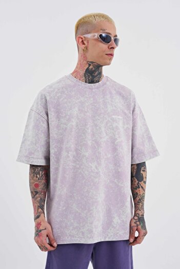 Machinist Unisex Luxury Basic Washed Oversize Lilac Spotted T-Shirt