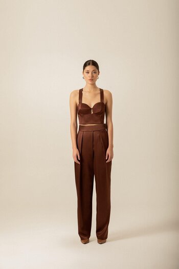 rue Brown Satin Bustier with Chest Cup