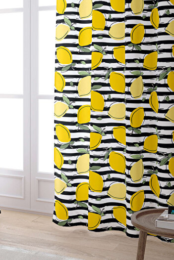 Cango Home White Yellow Lemon Patterned Digital Printed Curtain Oytyk912-pr