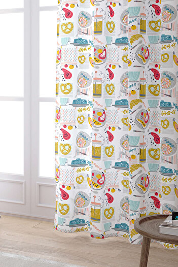 Cango Home White Multicolor Decorative Kitchen Themed Digital Printed Curtain Cgh587-pr