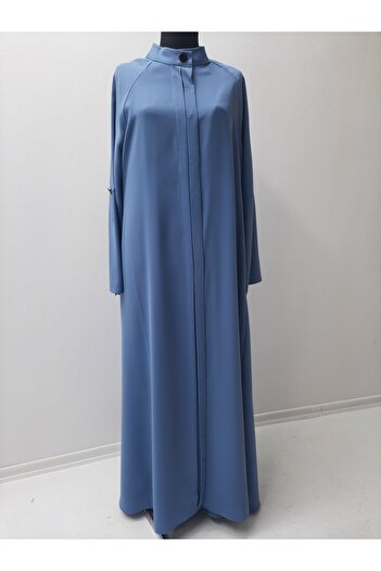 GigiTex Blue Crepe Front Hidden Button Ferace Top Coat