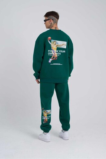Machinist Ανδρικά Follow Your Printed Oversize Petrol Green Sweatpants