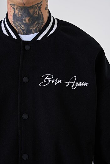 Machinist Men's Born Again Style Oversize Black Bomber Jacket