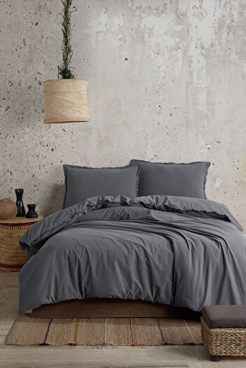 Koza Home Boho Sade Natural Gri % 100 Pamuk Nevresim Takımı Çift Kişilik 200 x 220 7034A