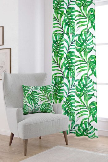 Cango Home Green Tropical Leaf Patterned Digital Printed Curtain Otyk491-pr