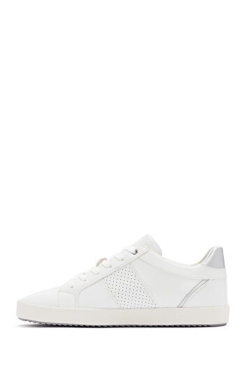 Geox White Blomiee Γυναικείο Δερμάτινο Sneaker - Lace-Up, D366he054ajc0007