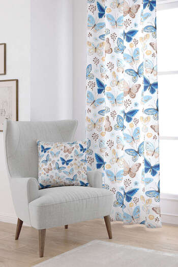 Cango Home Blue Brown Butterfly Patterned Digital Printed Curtain Otyk535-pr