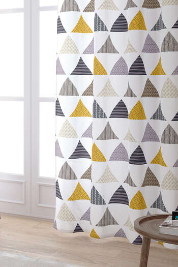 Cango Home Gray Yellow Geometric Patterned Digital Printed Curtain Cgh078-pr