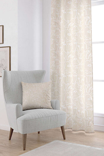 Cango Home Cream White Bohemian Scandinavian Geometric Patterned Digital Printed Curtain Cgh1209-pr