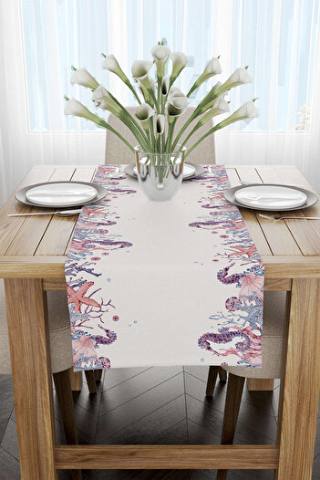 Cango Home White Blue Marine Patterned Digital Printed Runner Cgh1248-rn