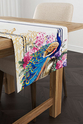 Cango Home Albastru Gri Decorativ Păun Model Digital Printed Runner Cgh1067-rn