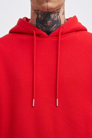 Machinist Men's Basic Hooded Oversize Red Sweatshirt