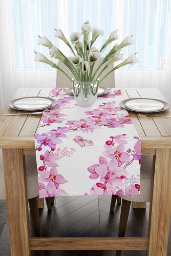 Cango Home Runner cu imprimare digitală cu model orhidee alb roz - Otyk768-rn