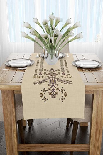Cango Home Cream Ethnic Motif Patterned Digital Printed Runner Cgh1378-rn