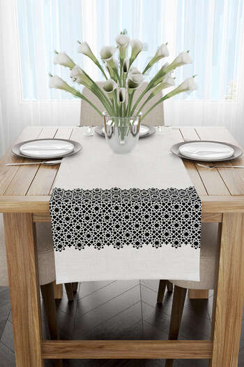 Cango Home Black Cream Ramadan Themed Decorative Patterned Digital Printed Runner Cgh1322-rn